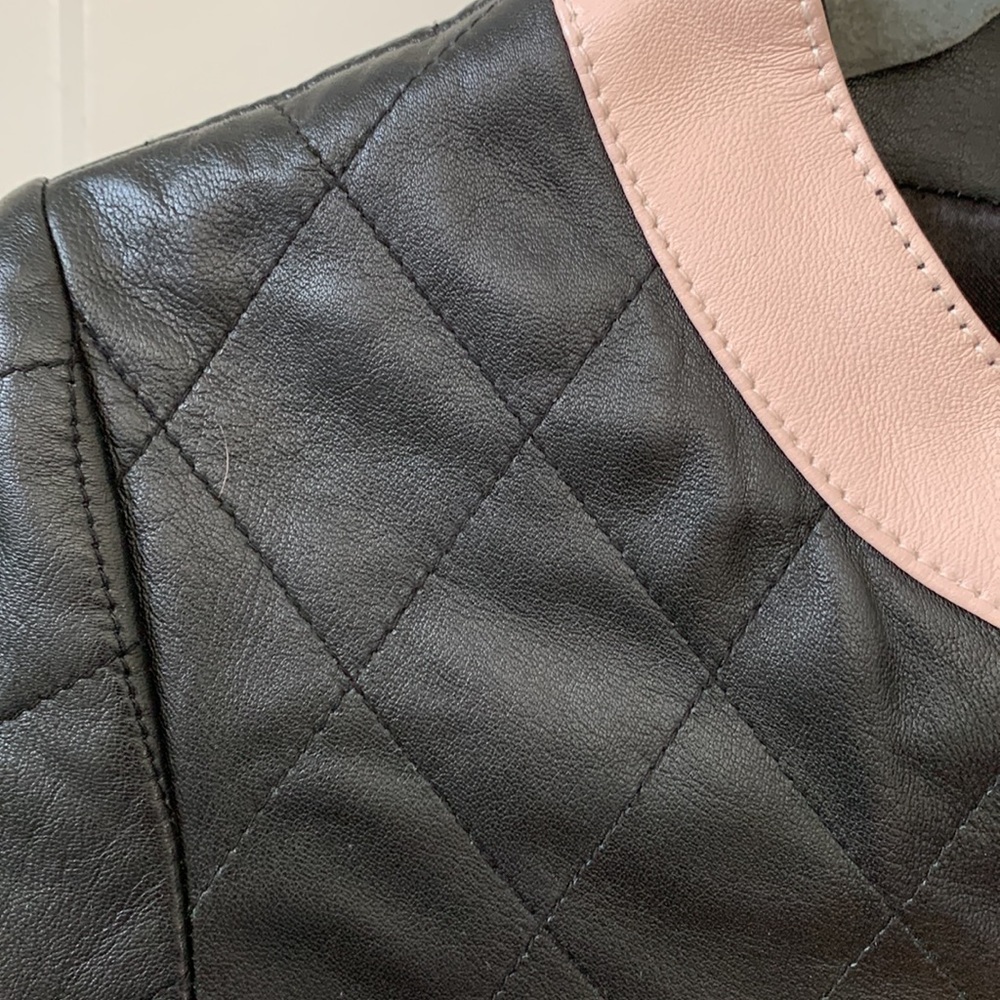 Zarina | Black Pink Faux Leather Quilted Lined Moto Zipper Jacket Blazer EU 44 - Picture 6 of 17